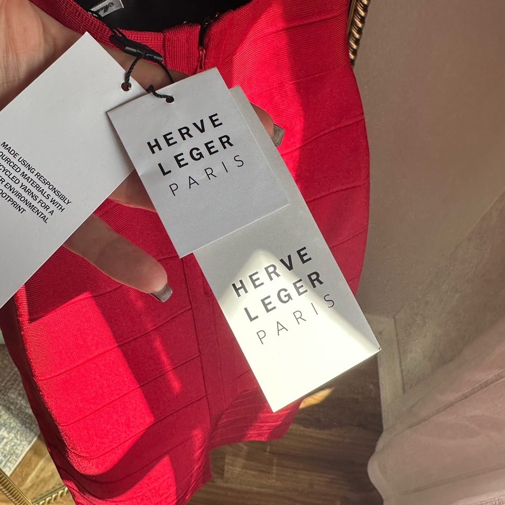 Herve Leger Bold Red Mini Dress - Picture 4 of 7